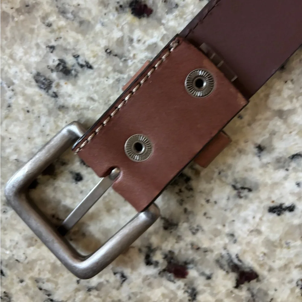 Belt Large Buckle Brown Leather Size 38